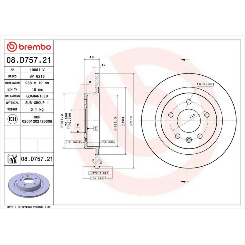 Brembo 2 x Rear Brake Discs 08.D757.21