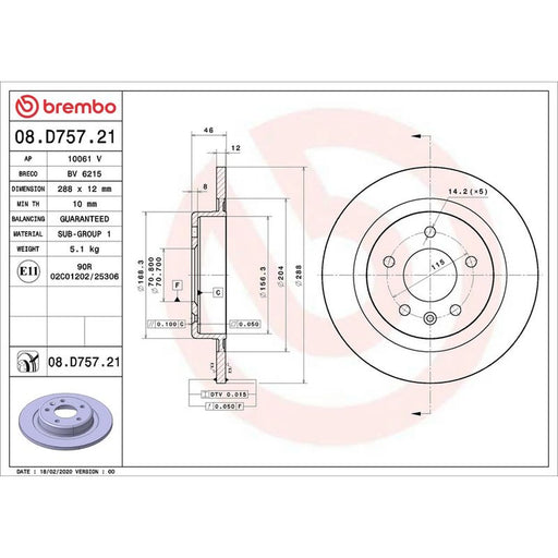Brembo 2 x Rear Brake Discs 08.D757.21
