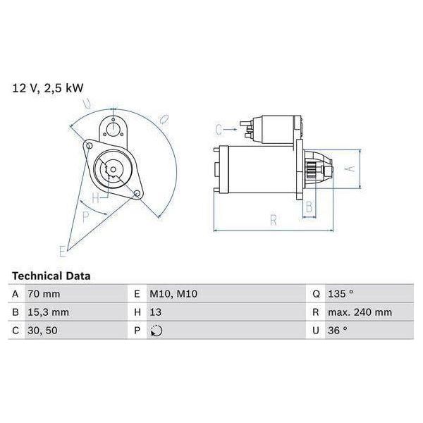 Bosch Reman Starter Motor 2459 0986024590 Bosch  - Town Parts