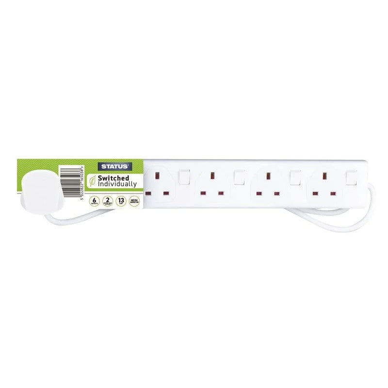 Status International® Extension Socket Switched 6 Way 2m White S6W2MINDSS12