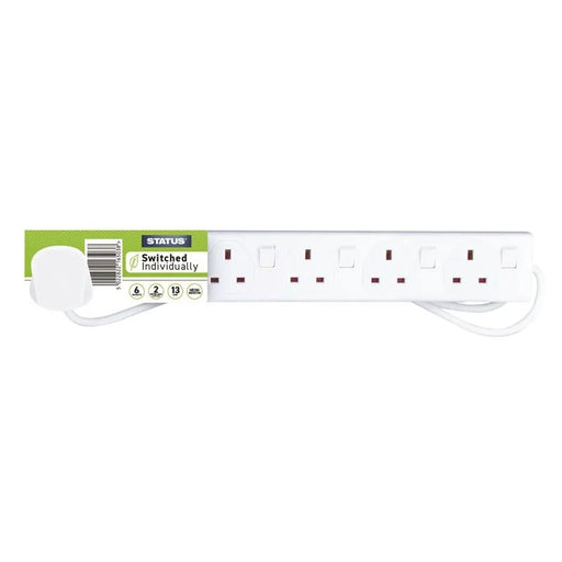 Status International® Extension Socket Switched 6 Way 2m White S6W2MINDSS12