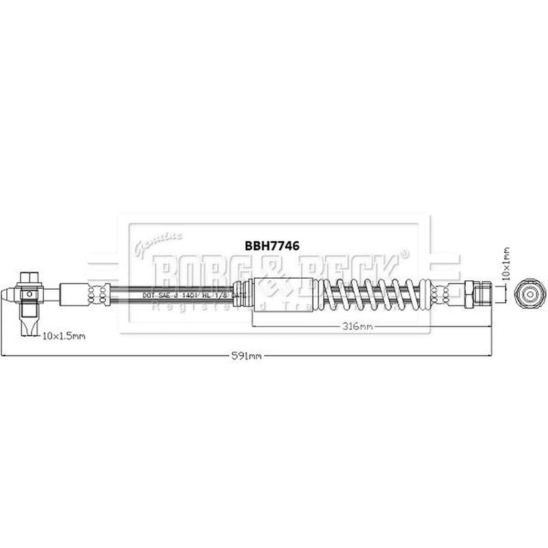 Borg & Beck Brake Hydraulic Hose Line Front Left BBH7746