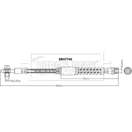 Borg & Beck Brake Hydraulic Hose Line Front Left BBH7746