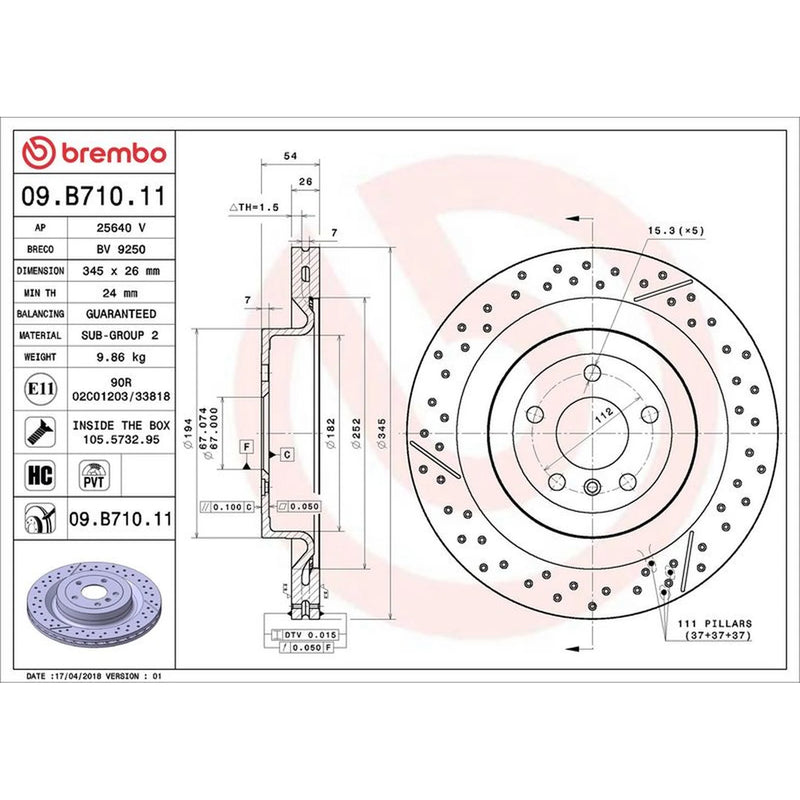 Brembo 2 x Slotted/Perforated Rear Brake Discs 09.B710.11