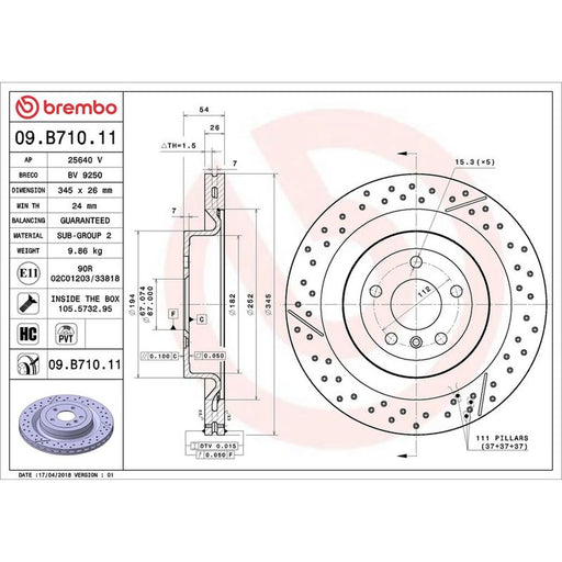 Brembo 2 x Slotted/Perforated Rear Brake Discs 09.B710.11