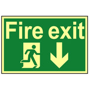 Scan Fire Exit Running Man Arrow Down - Photoluminescent 300 x 200mm - 1580