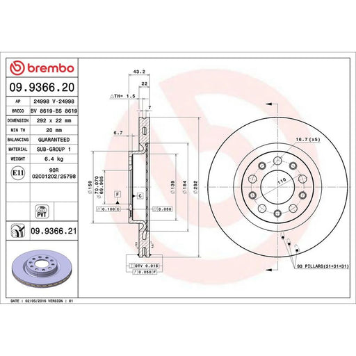 Brembo 2 x Rear Brake Discs 09.9366.21