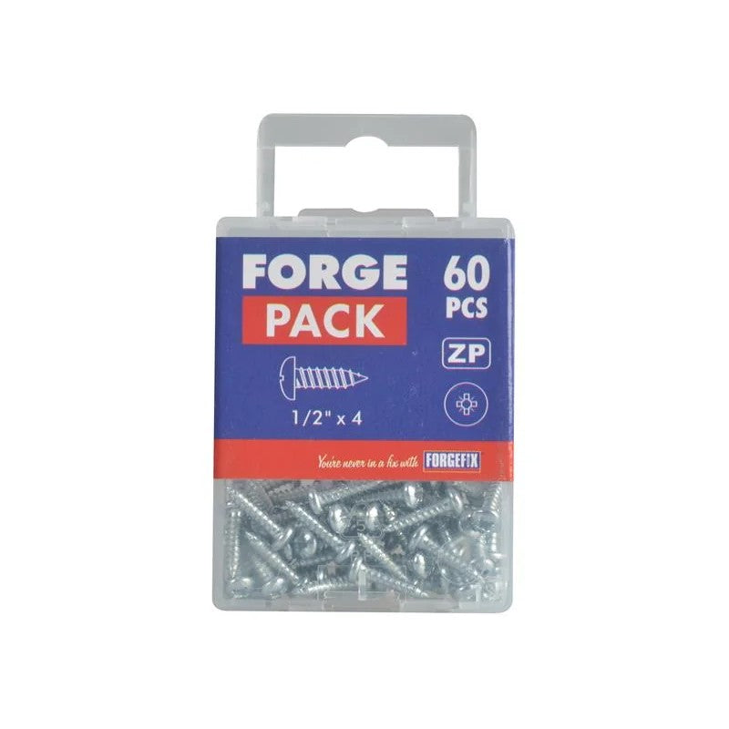 ForgeFix Self-Tapping Screw Pozi Compatible Pan Head ZP 1/2in x 4 ForgePack 60