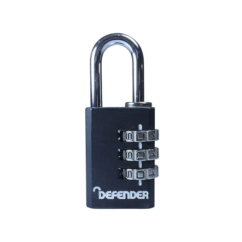 DEFENDER black die-cast Combination Padlock 20-40mm