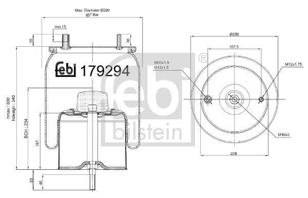 Febi Air Suspension Bellow 258mm Right