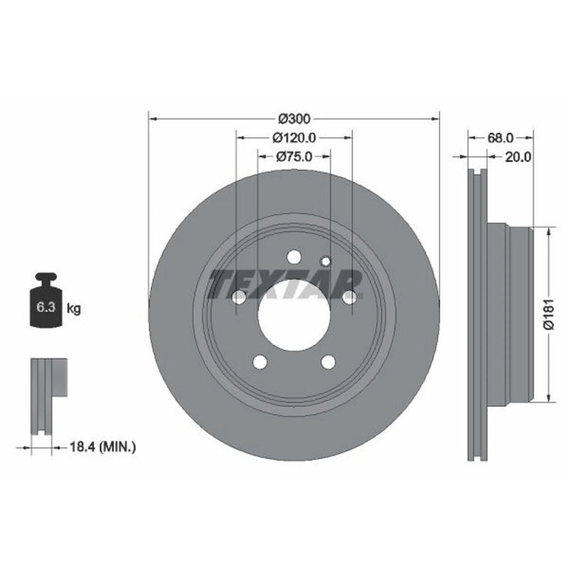 Textar 2 x Externally Vented Rear Brake Discs 92042700
