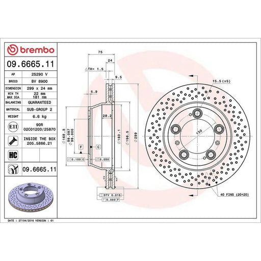 Brembo 2 x Perforated/Vented Rear Brake Discs 09.6665.11