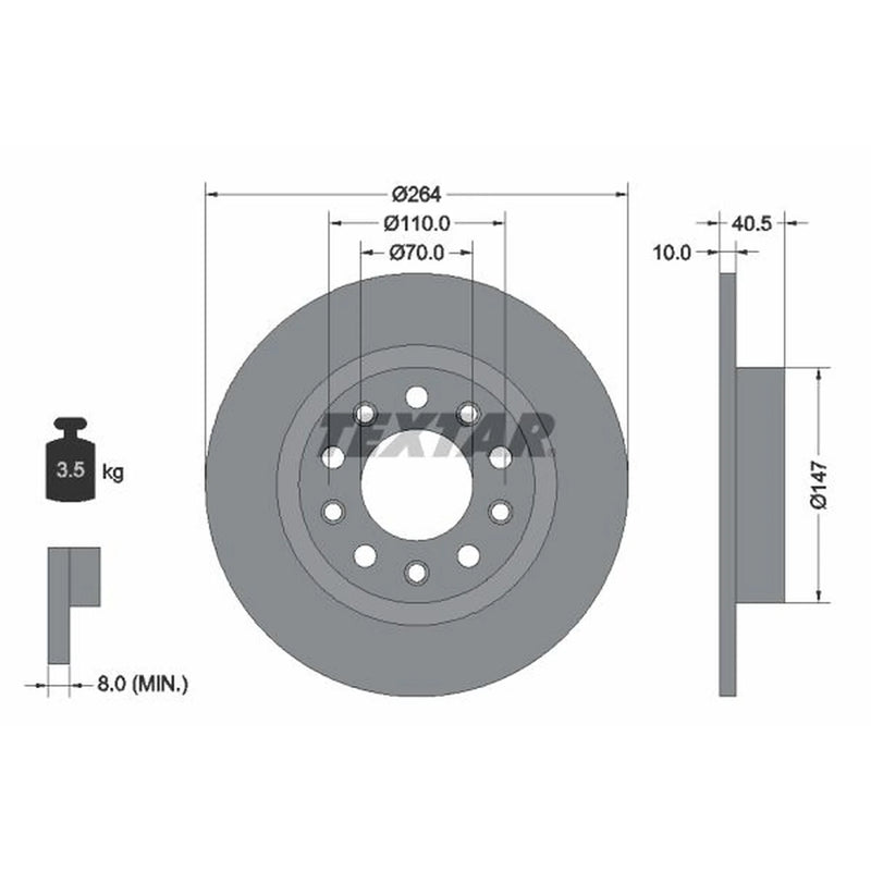 Textar 2 x Solid Rear Brake Discs 92230203