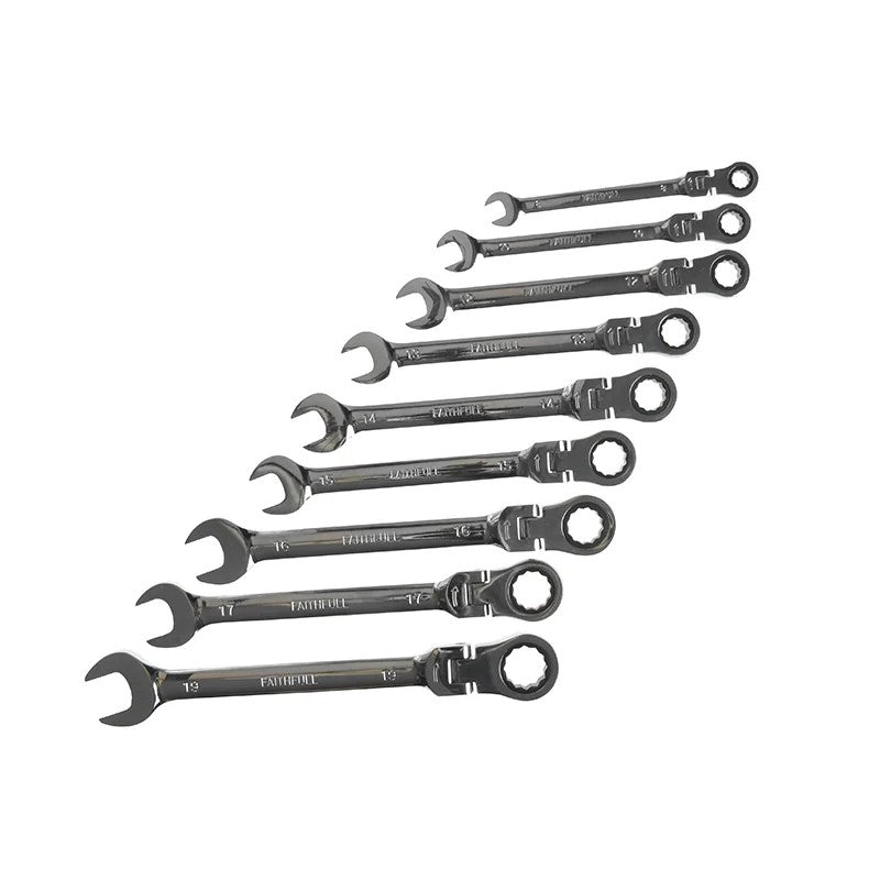 Faithfull Ratchet Combination Spanner Flex Head Set, 9 Piece - FAISPARAT9S