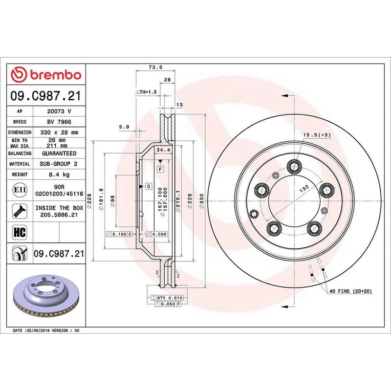 Brembo 2 x Rear Brake Discs 09.C987.21
