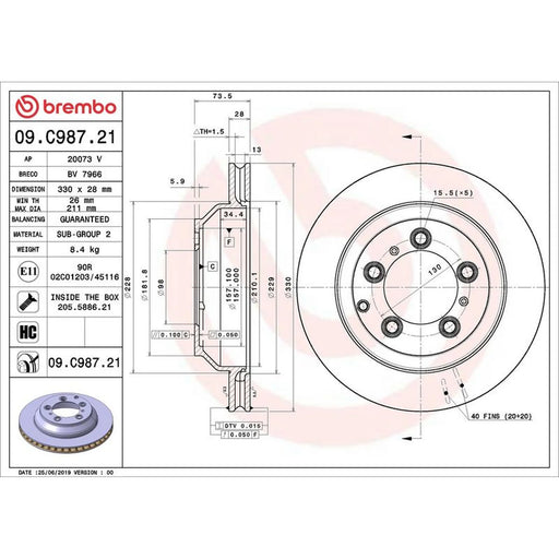 Brembo 2 x Rear Brake Discs 09.C987.21