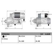 Denso Starter Motor 12V 0.6kW 9 Teeth DSN2082