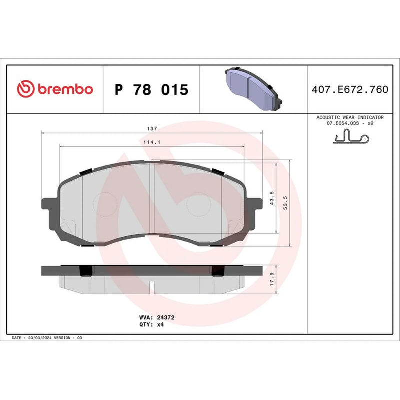 Brembo 4 x Front Brake Pad Set P78015