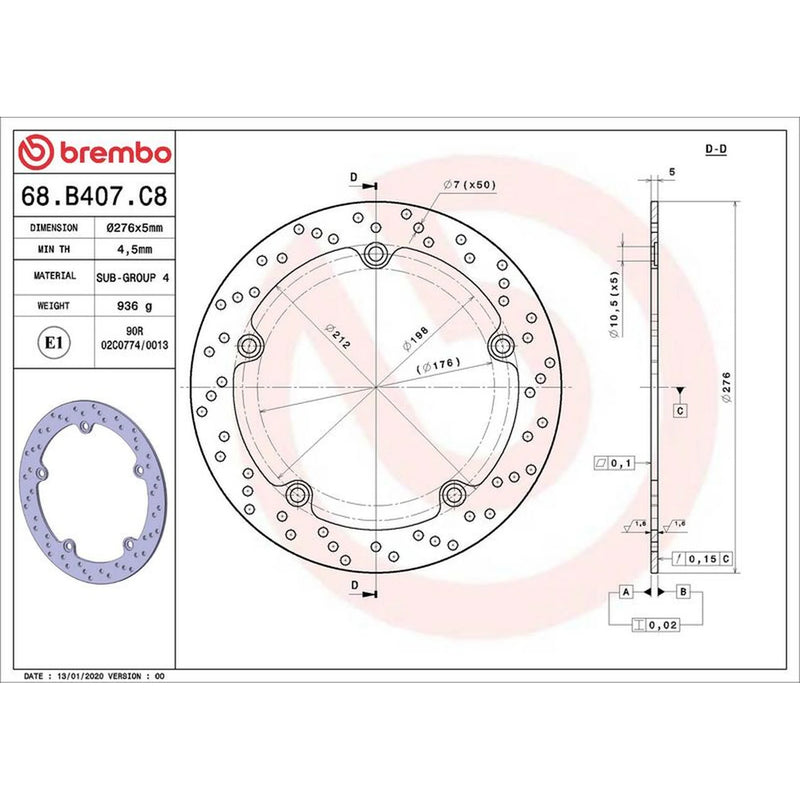 Brembo 2 x Rigid Rear Brake Disc Brake Discs 68B407C8