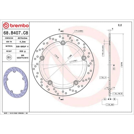 Brembo 2 x Rigid Rear Brake Disc Brake Discs 68B407C8