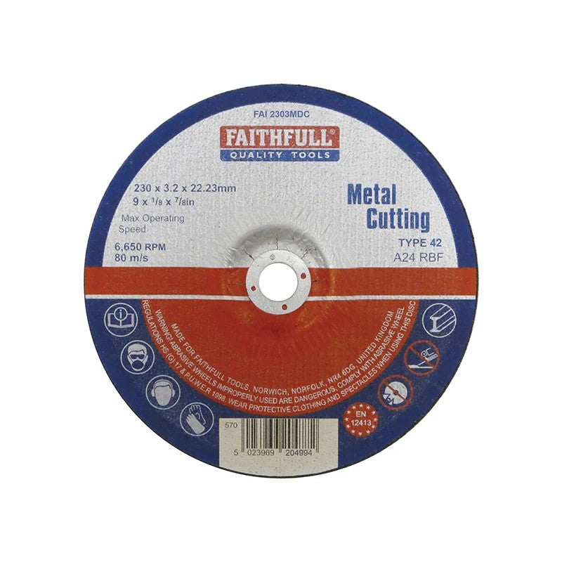 Faithfull Depressed Centre Metal Cutting Disc 230 x 3.2 x 22.23mm - FAI2303MDC