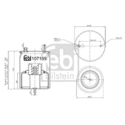 Febi Air Suspension Bellow 198mm non-steered leading axle 107169