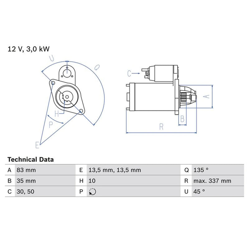 Bosch Starter Motor 12V 3kW 10 Teeth 0 986 012 420