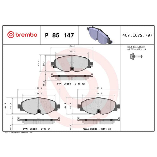 Brembo 4 x Front Brake Pad Set P85147