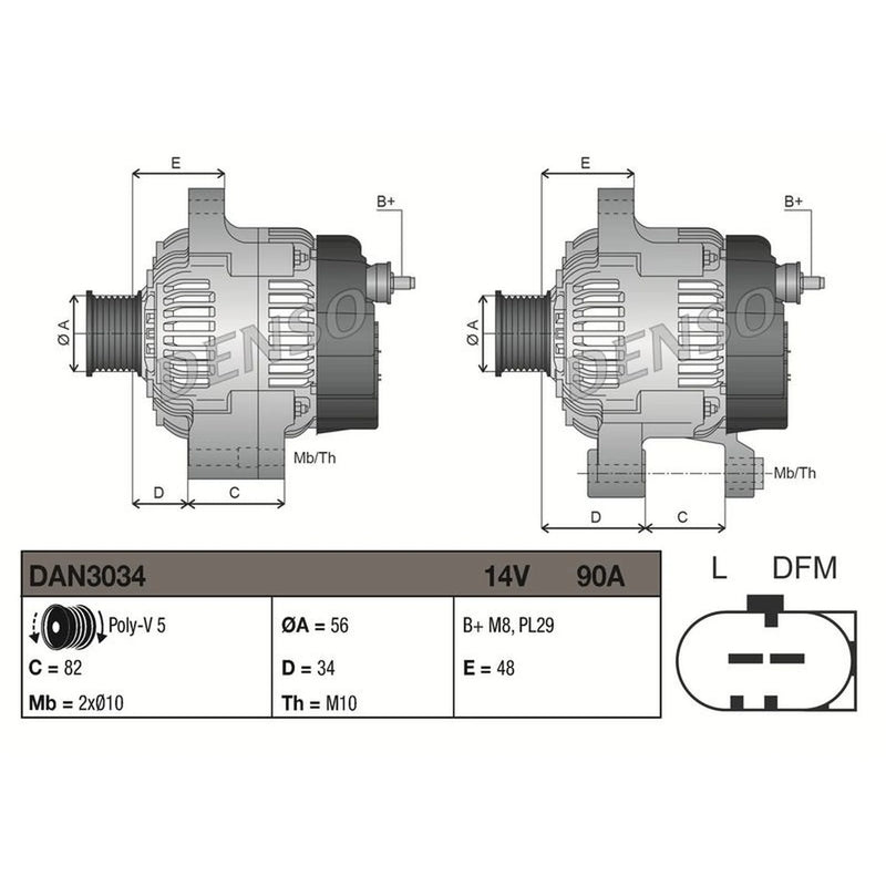 Denso Car Alternator 12V DAN3034