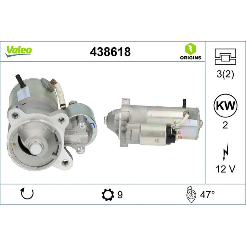 Valeo Starter Motor 12V 2kW 9 Teeth 438618