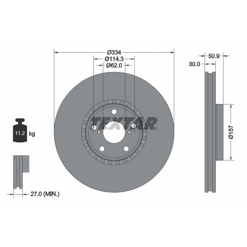 Textar 2 x Front Externally Vented Brake Discs 92147803