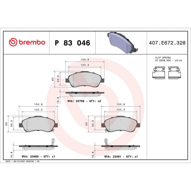 Brembo 4 x Front Brake Pad Set P83046