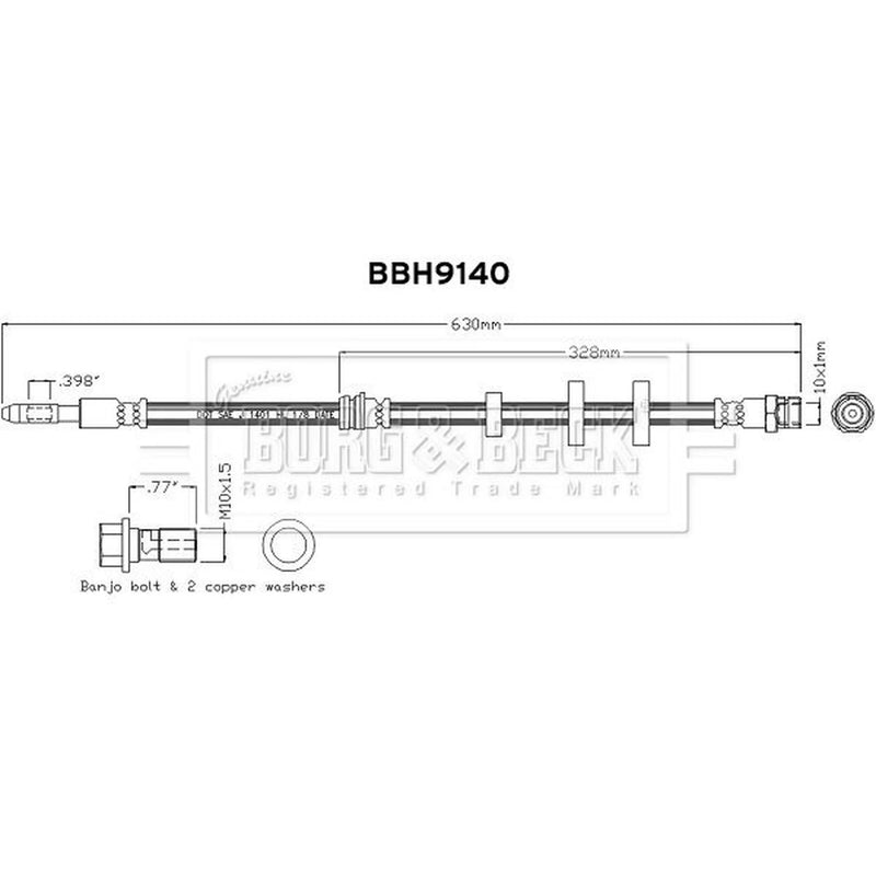Borg & Beck Brake Hydraulic Hose Line Front Left BBH9140