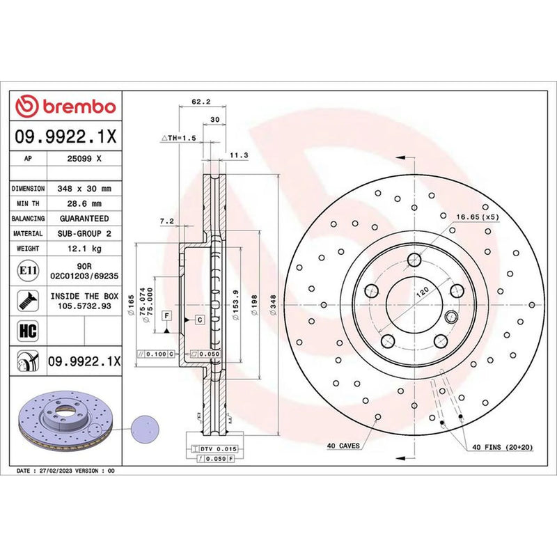 Brembo Xtra 2 x Perforated/Vented Front Brake Discs 09.9922.1X