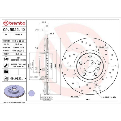 Brembo Xtra 2 x Perforated/Vented Front Brake Discs 09.9922.1X
