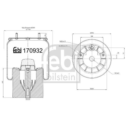 Febi Air Suspension Bellow 203mm 170932