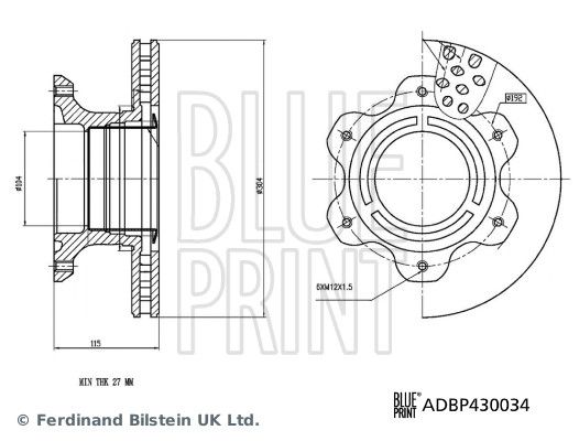 Blue Print 2 x Brake Disc Set Internally Vented Rear