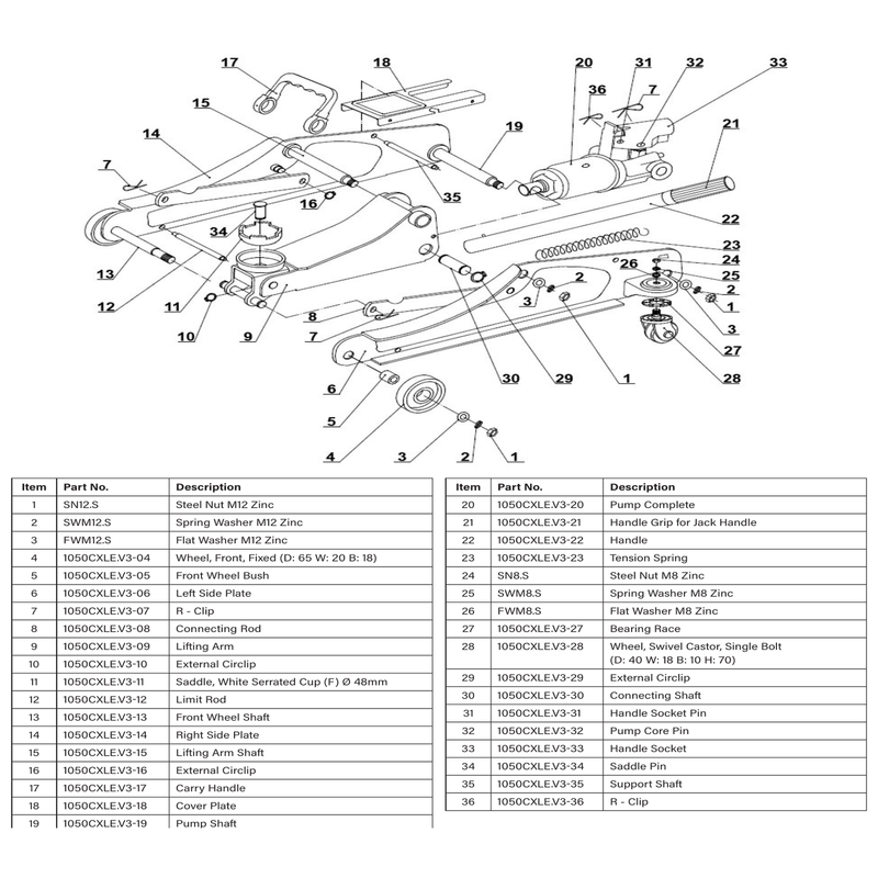 Sealey Lifting Arm Shaft