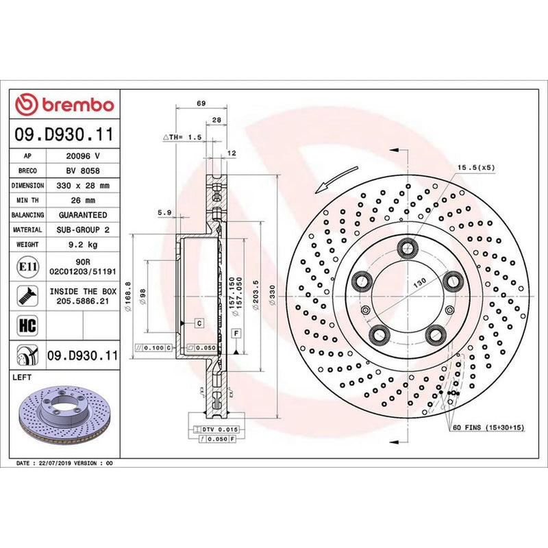 Brembo 2 x / Front Brake Discs 09.D930.11