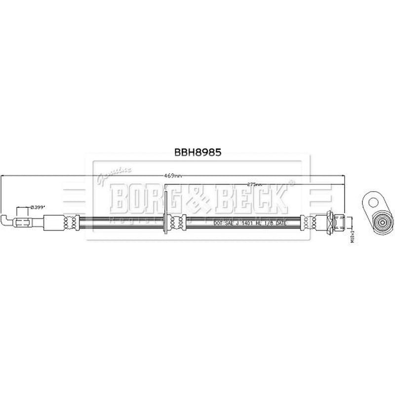 Borg & Beck Brake Hydraulic Hose Line Front Right BBH8985