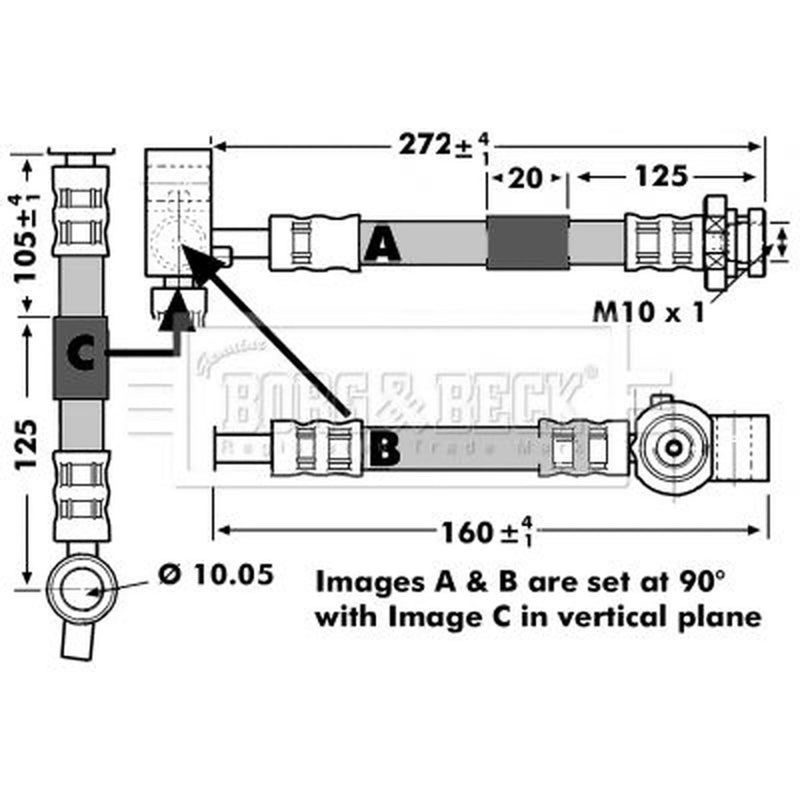 Borg & Beck Brake Hydraulic Hose Line Front Right BBH7149