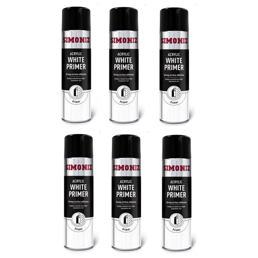 6x Simoniz Large Acrylic White Aerosol Smooth Primer Car Spray Paint 500ml Simoniz  - Town Parts