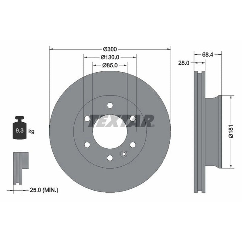 Textar 2 x Vented Front Brake Discs 93143203