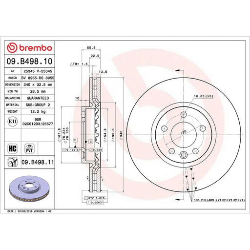 Brembo 2 x Front Brake Discs 09.B498.11