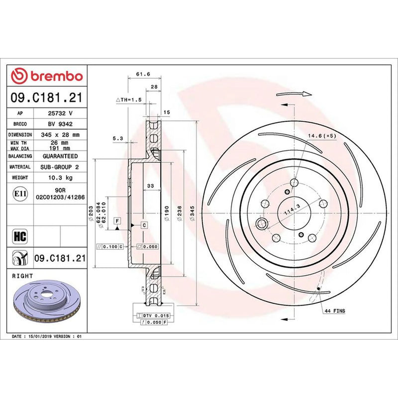 Brembo 2 x Slotted Rear Brake Discs 09.C181.11