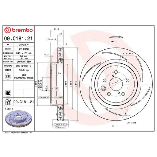 Brembo 2 x Slotted Rear Brake Discs 09.C181.21