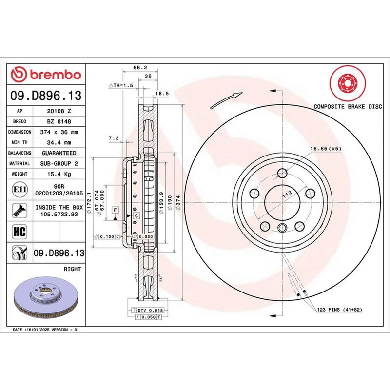 Brembo 2 x Aluminium Front Brake Disc Hub Brake Discs 09.D895.13