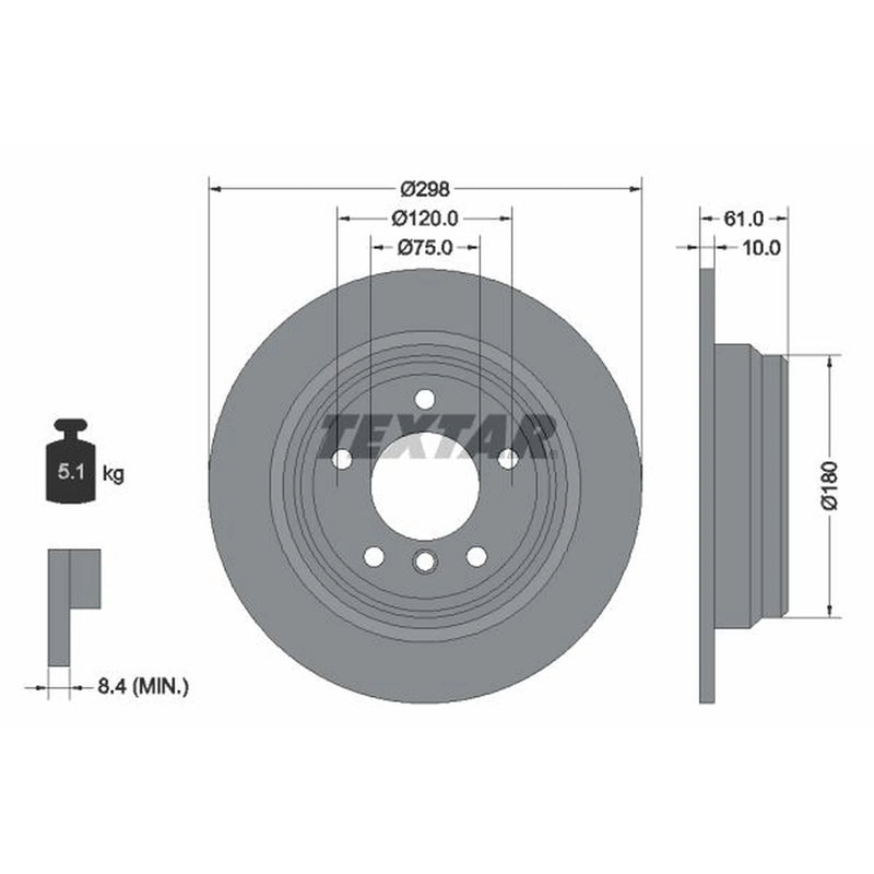 Textar 2 x Solid Rear Brake Discs 92076603