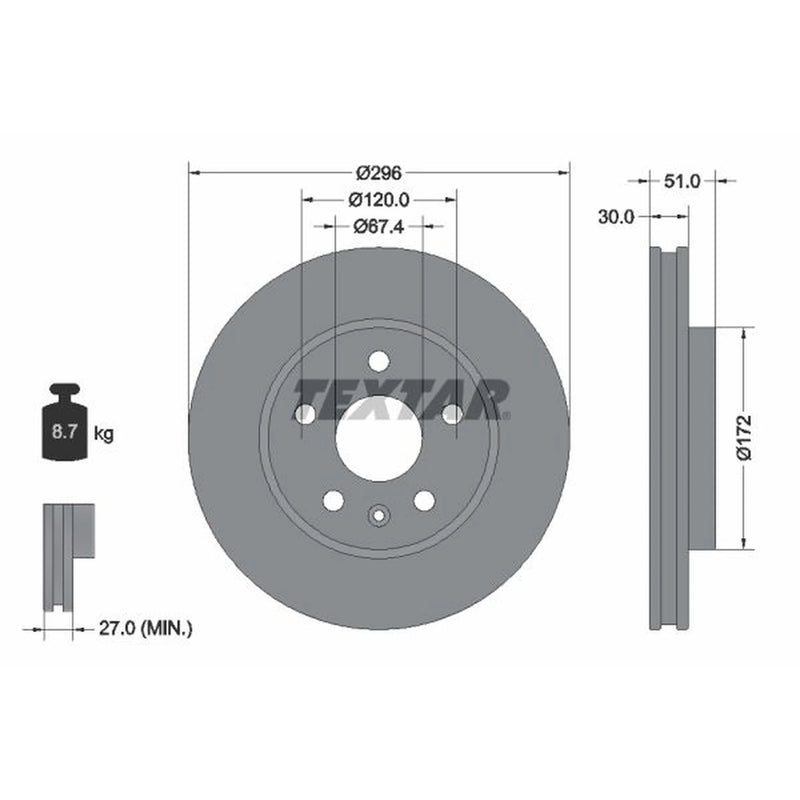 Textar 2 x Internally Vented Brake Discs 92186903