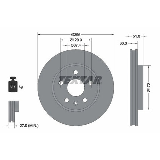Textar 2 x Internally Vented Brake Discs 92186903